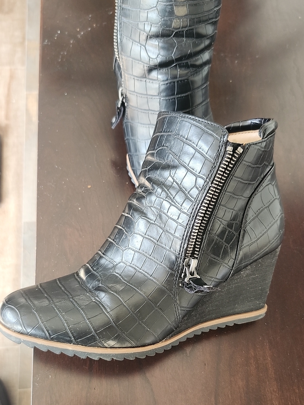 SOUL Naturalizer Black Croc-Embossed Wedge Ankle Boots - Picture 10 of 15